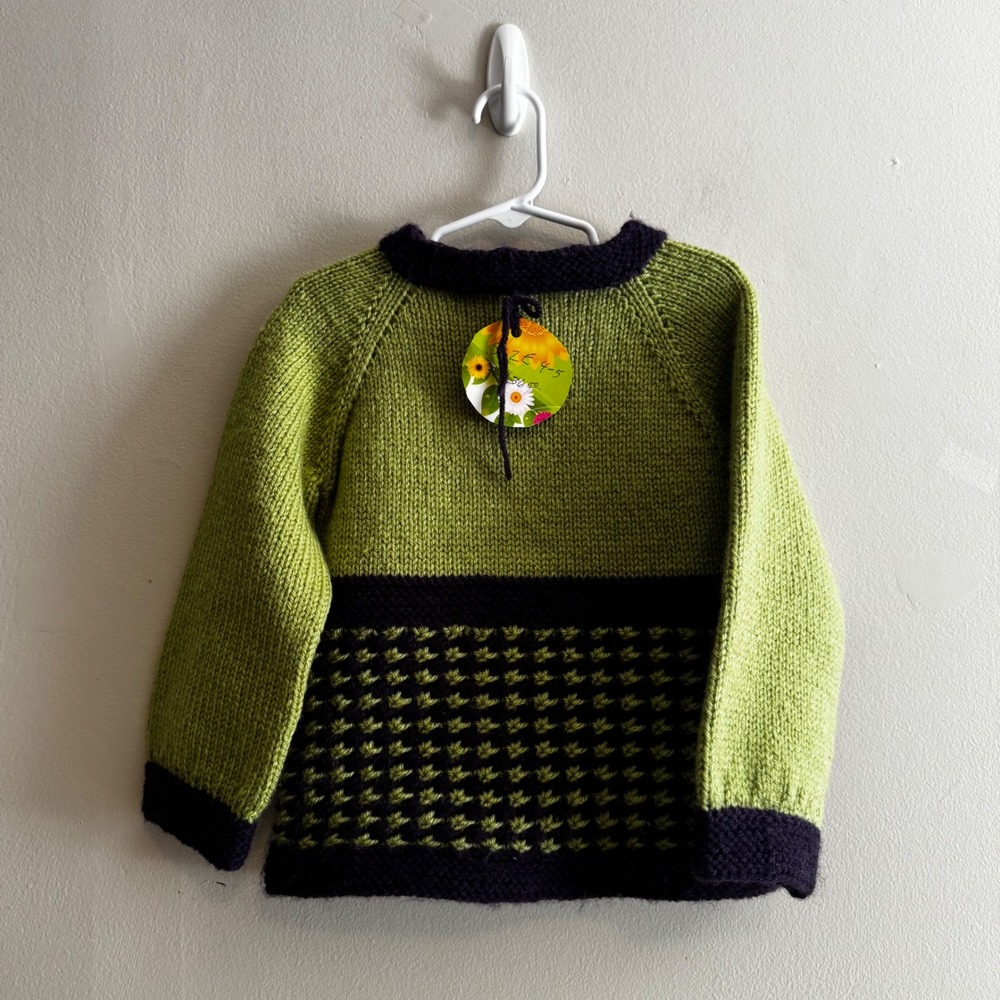 Handmade Knit Sweater Green Purple Halloween Folk Grannycore Cottagecore